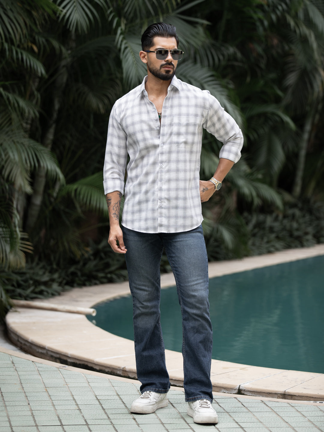 Grey Minimal Check Shirt