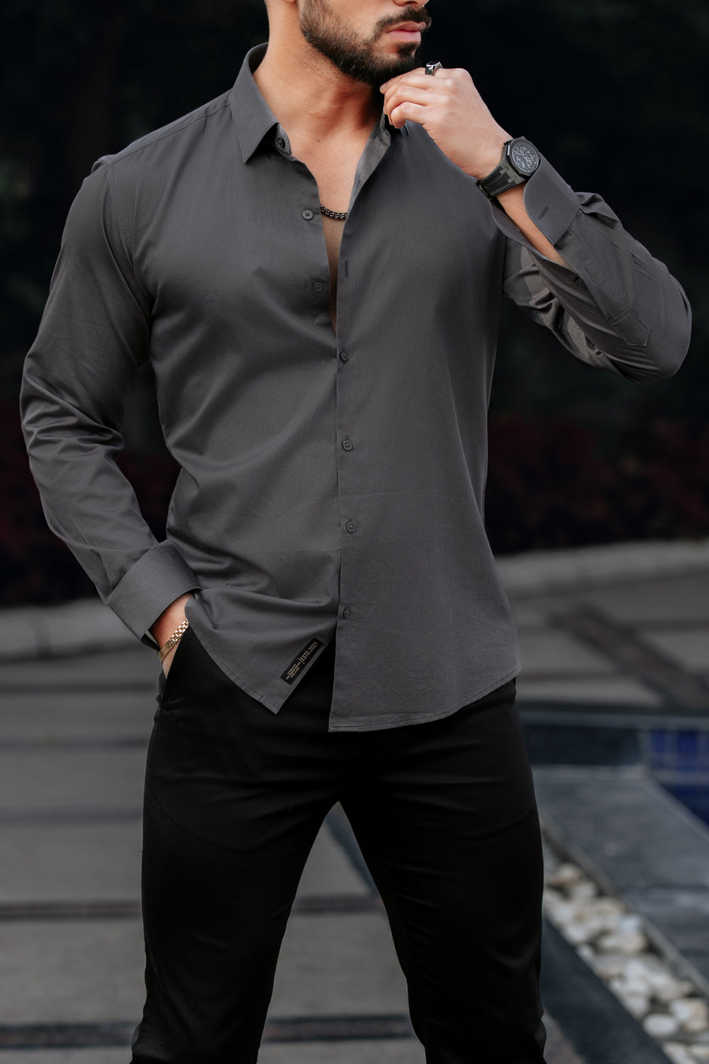 Classic Charcoal Grey -Cotton Satin Shirt