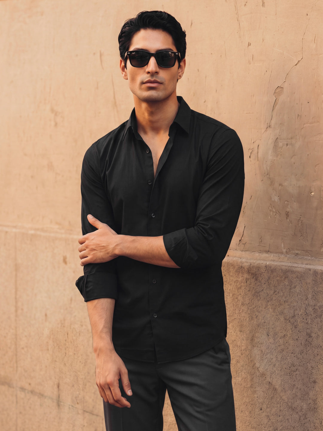 Black Regular Solid Shirt