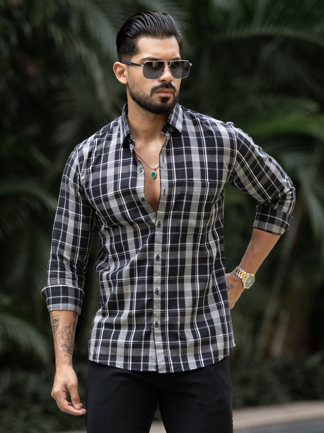 Black Plaid Check Shirt