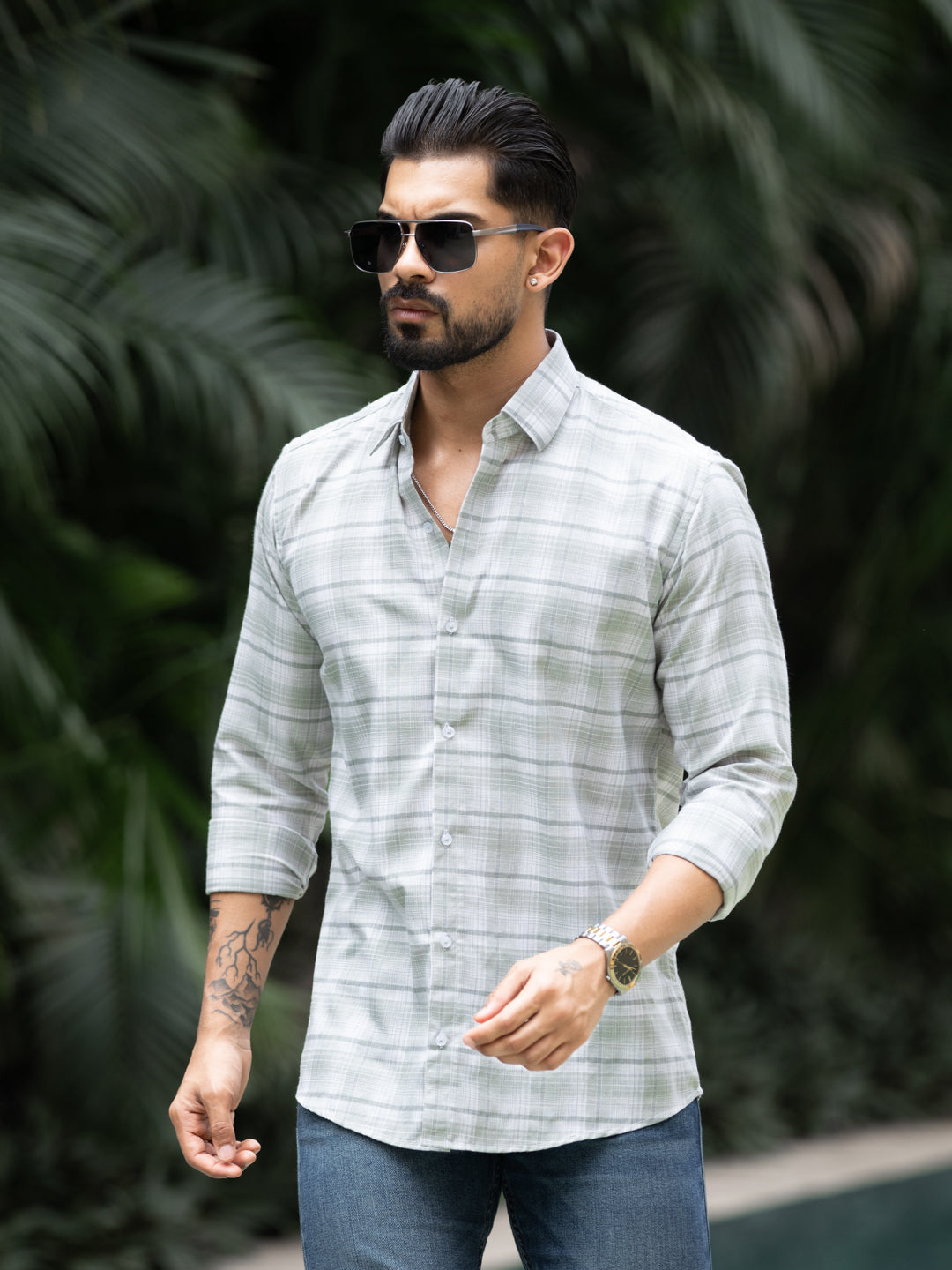 Green Minimal Check Shirt