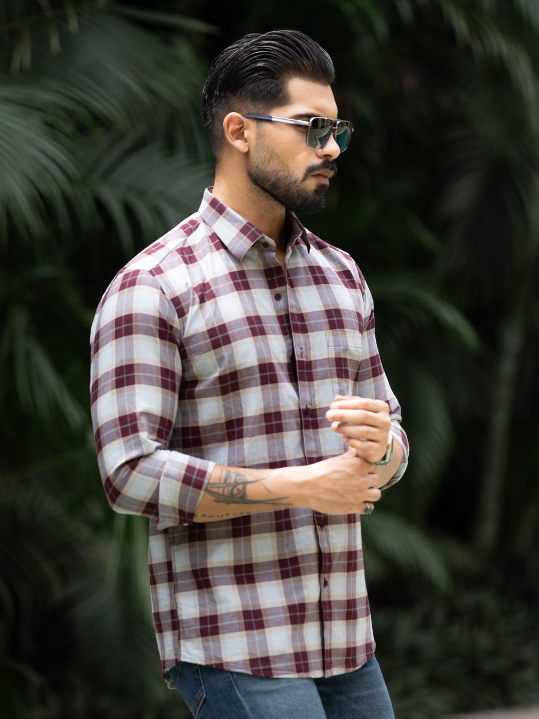 Maroon Grid Check Shirt