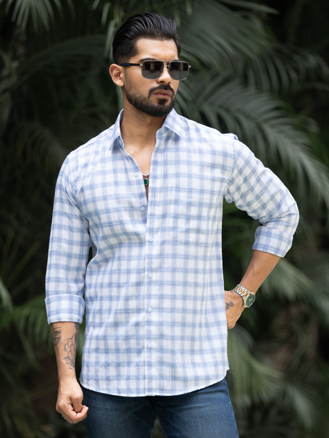 Blue Minimal Check Shirt