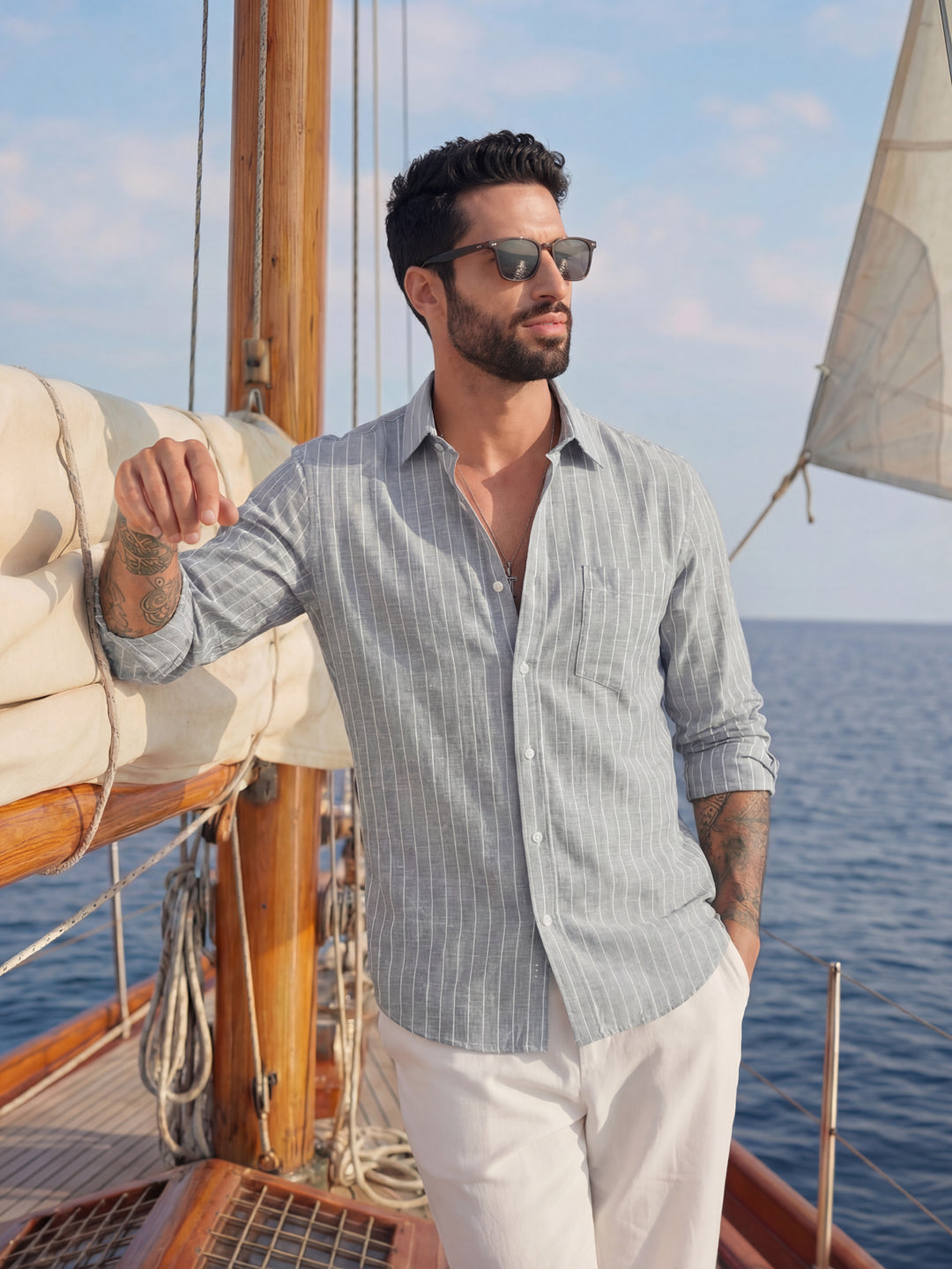 Grey Linen Stripe Shirt