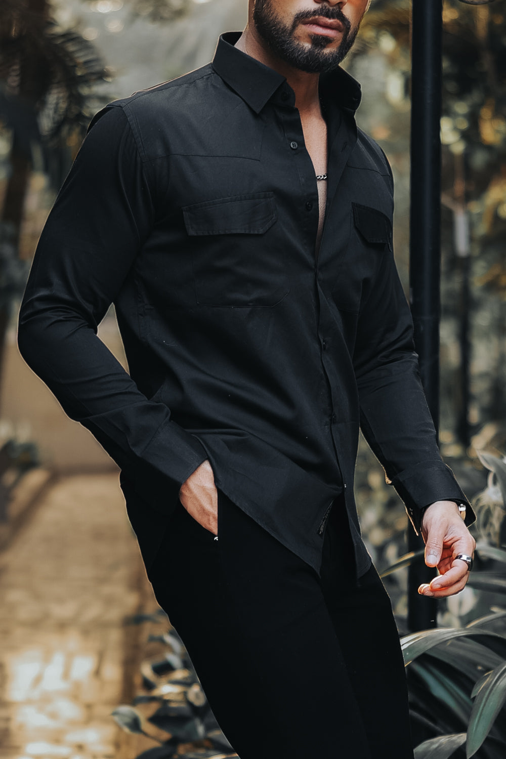 Black Cross Pocket Shirt