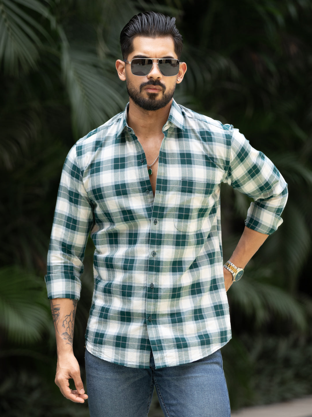 Green Grid Check Shirt