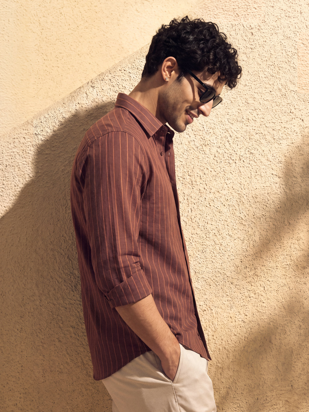 Maroon Linen Striped