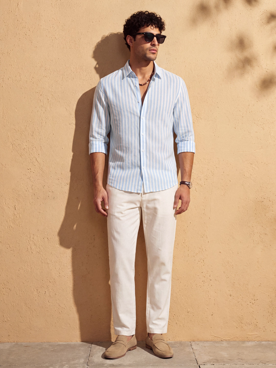 Skyblue linen stripe