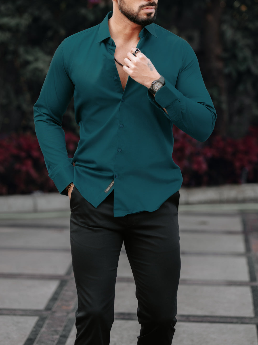 Classic Teal Cotton Satin Shirt