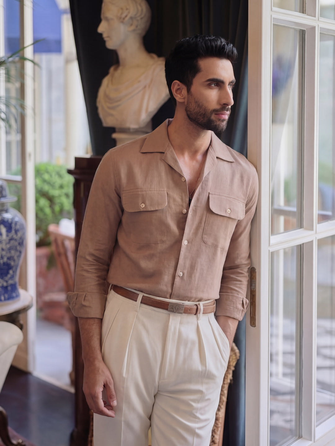 Brown Linen Utility Shirt
