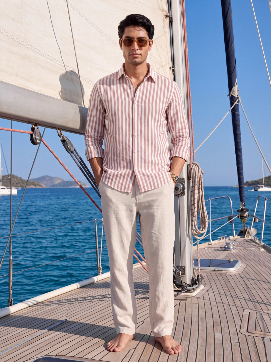 Camel linen stripe