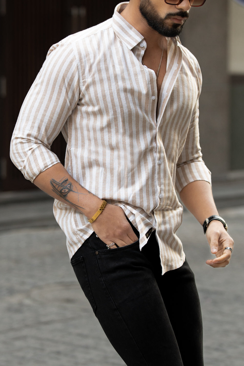 Caramel Cotton Striped Shirt