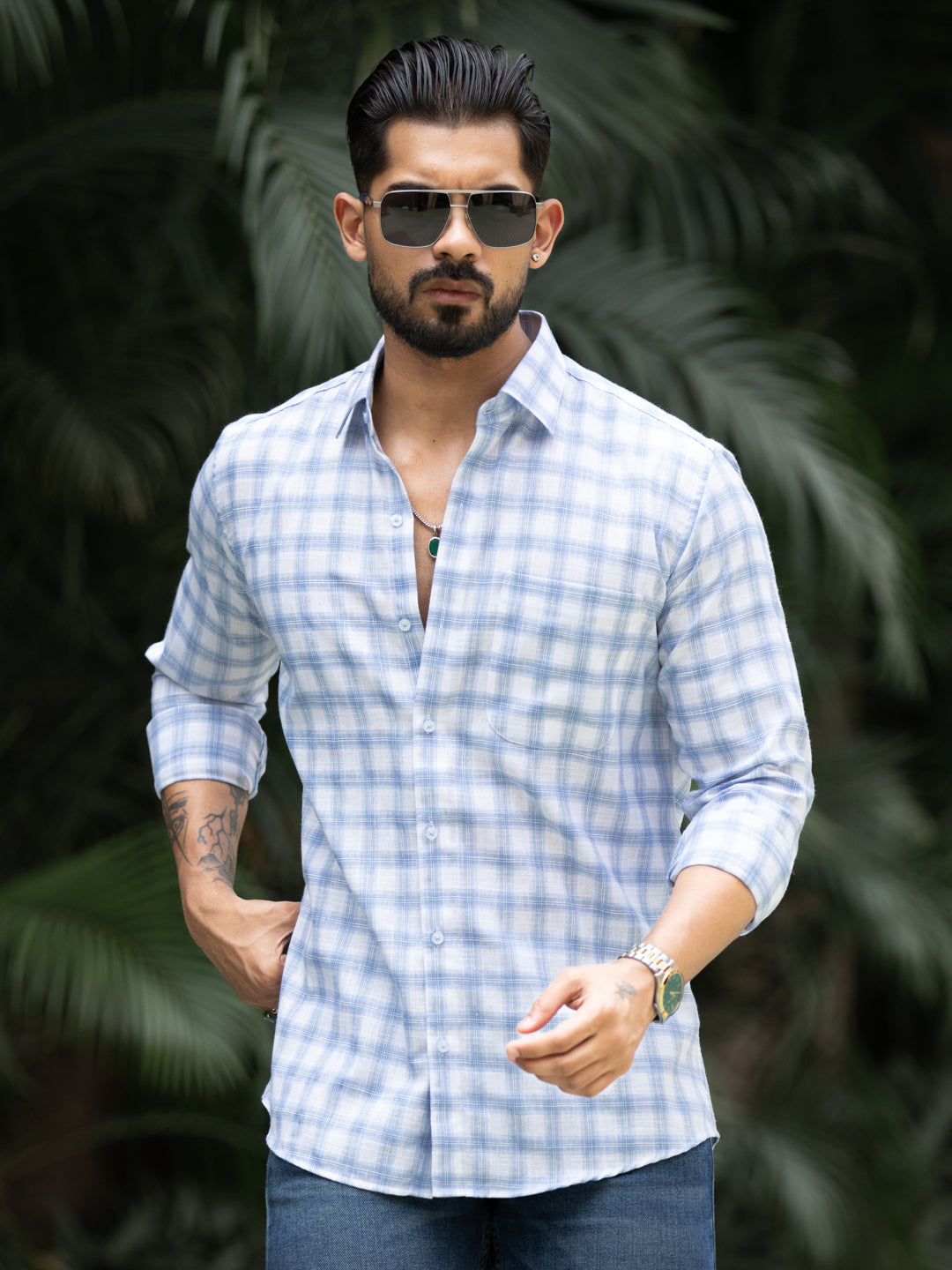 Blue Minimal Check Shirt