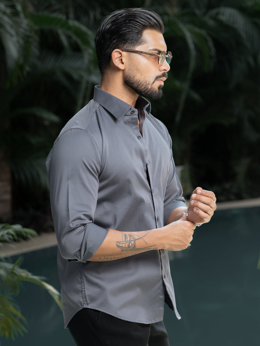 Grey Cotton Stretchable Shirt