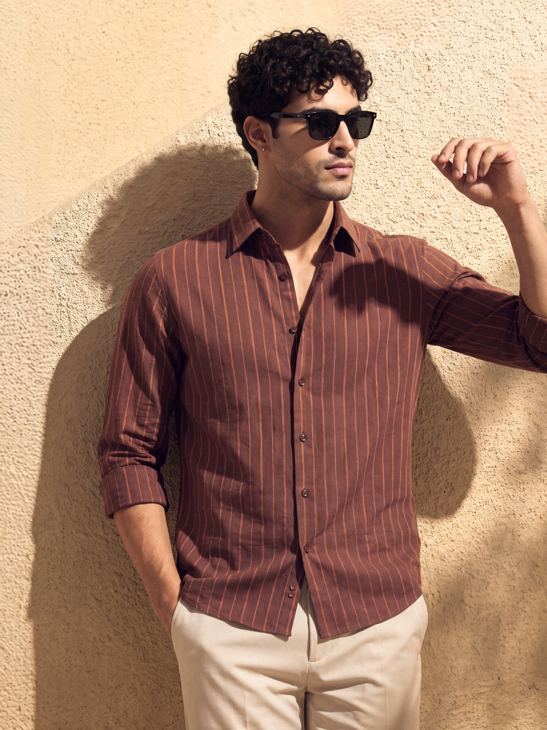 Maroon Linen Striped
