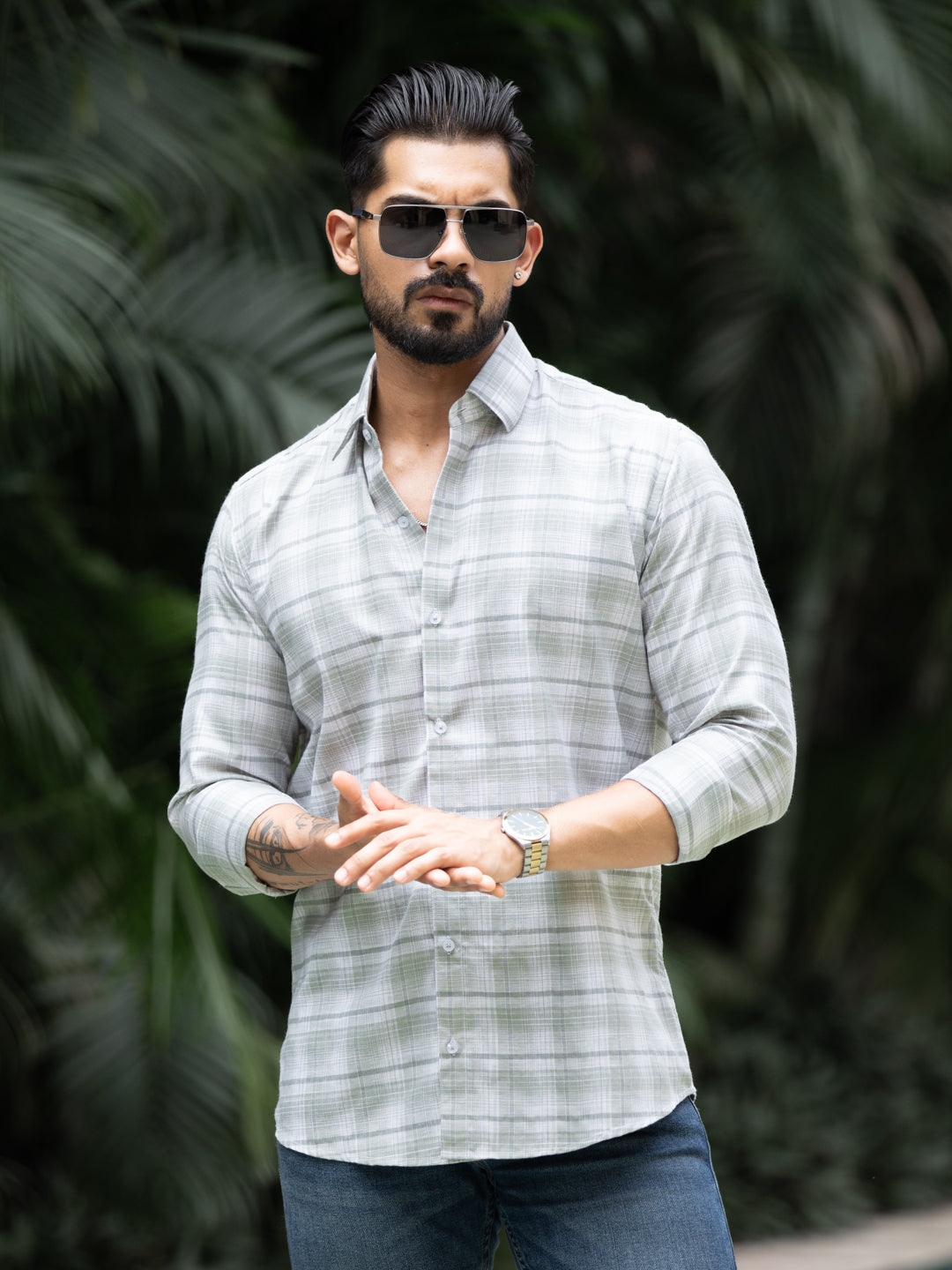 Green Minimal Check Shirt