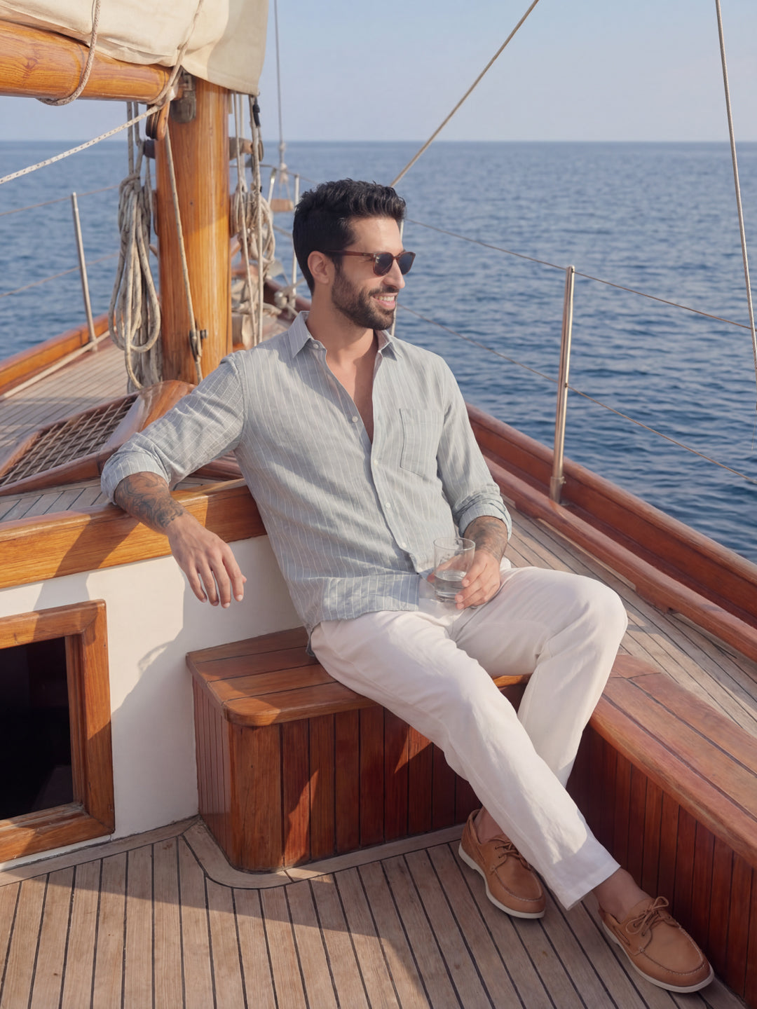 Grey Linen Stripe Shirt