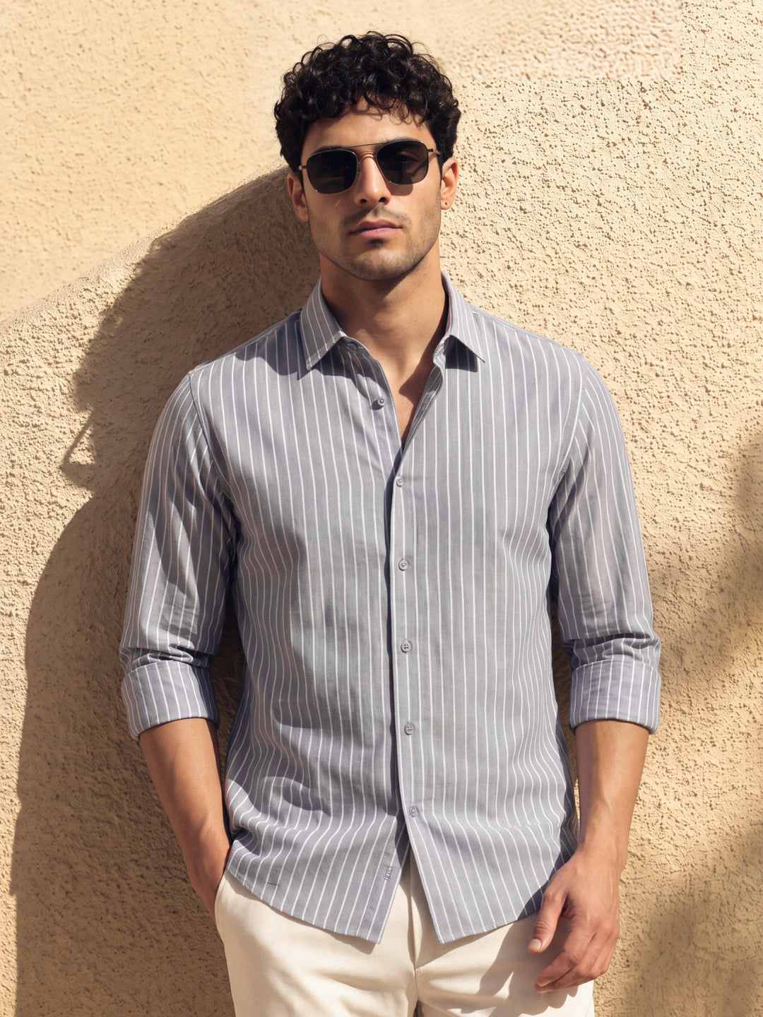 Grey Linen Stripe Shirt