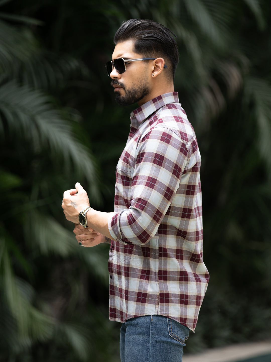 Maroon Grid Check Shirt