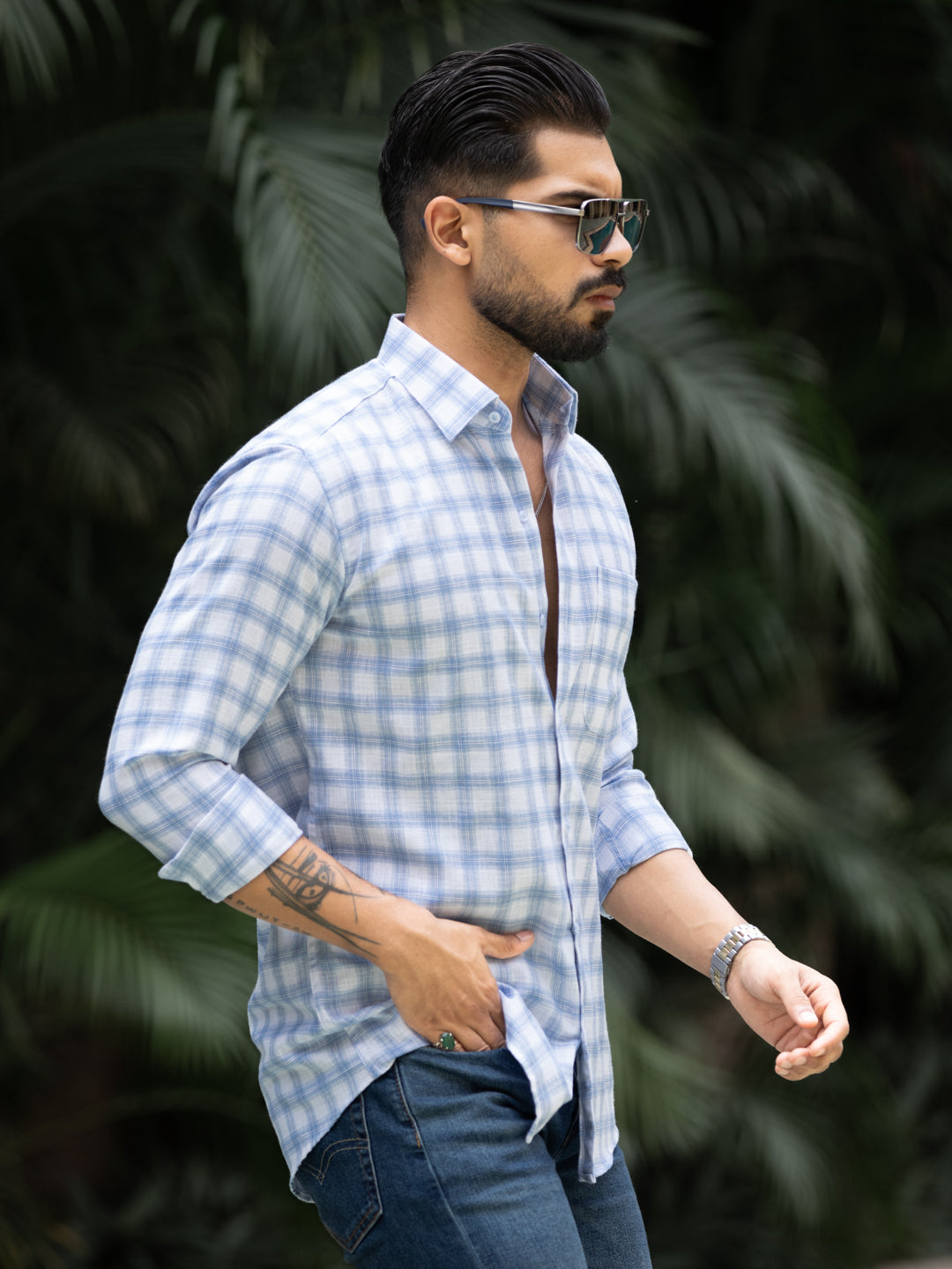 Blue Minimal Check Shirt