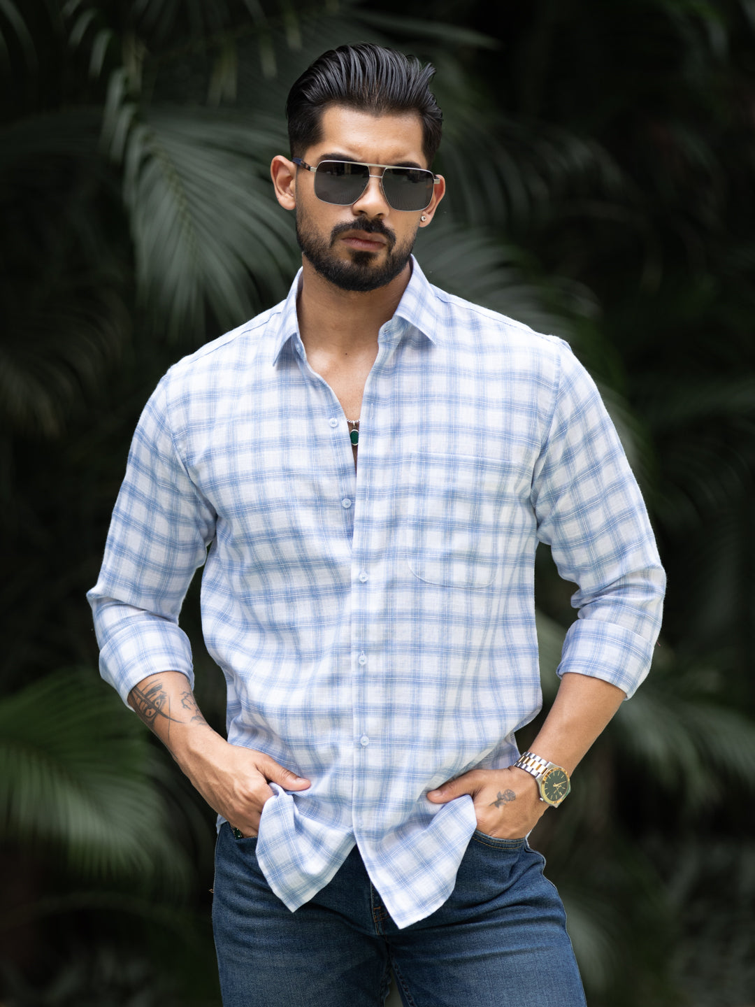 Blue Minimal Check Shirt