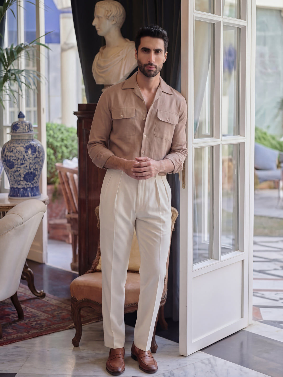 Brown Linen Utility Shirt