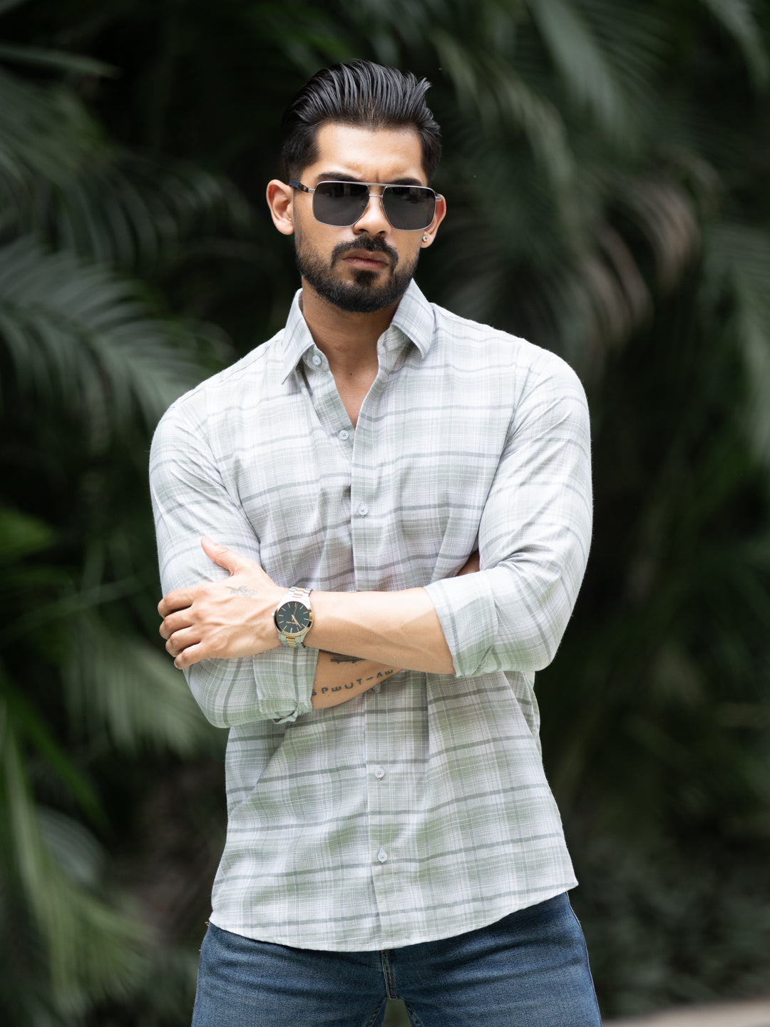 Green Minimal Check Shirt