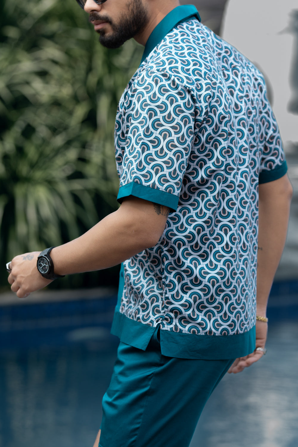 Teal Abstract Panel Shirt - Oversized
