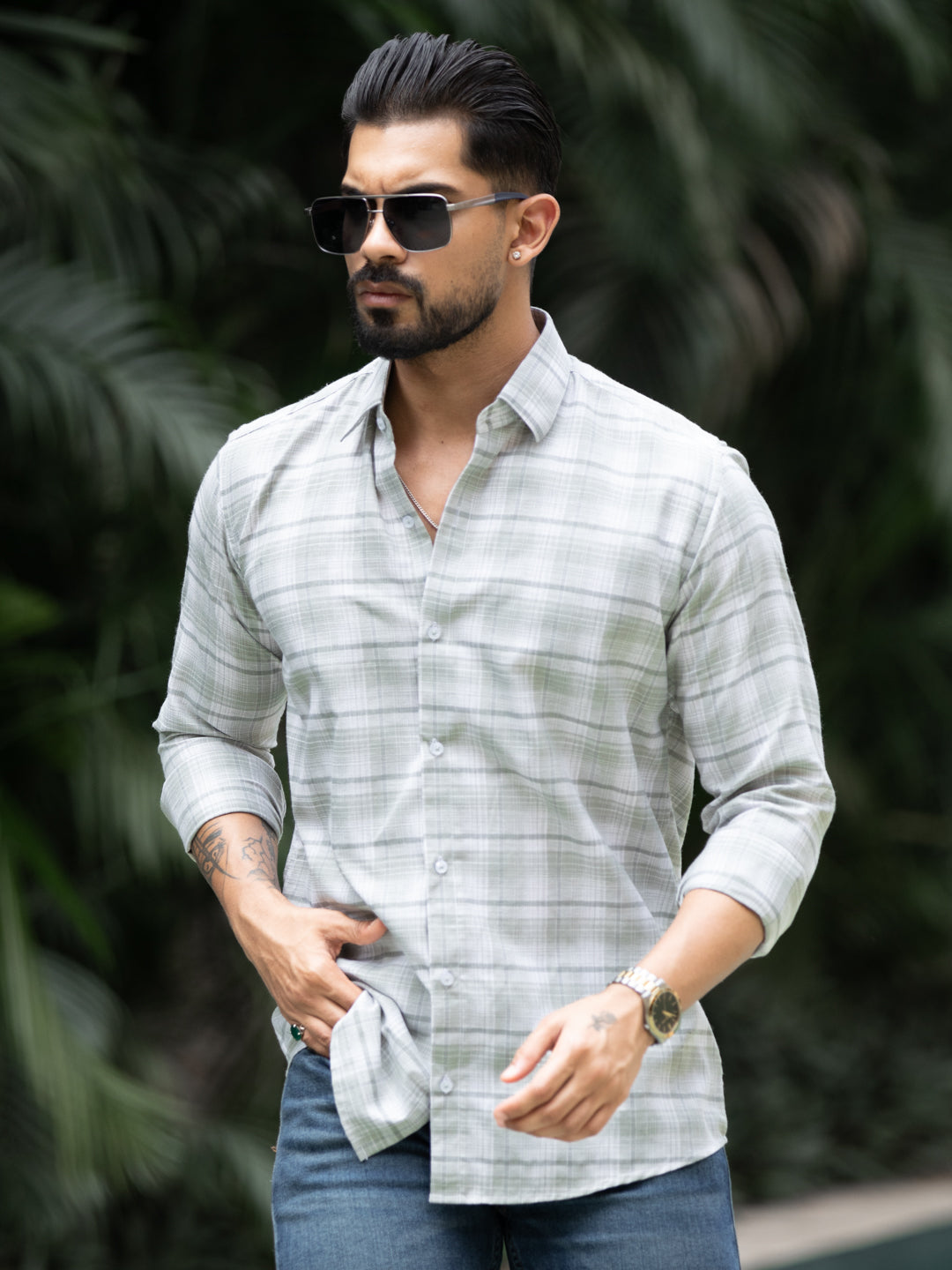 Green Minimal Check Shirt
