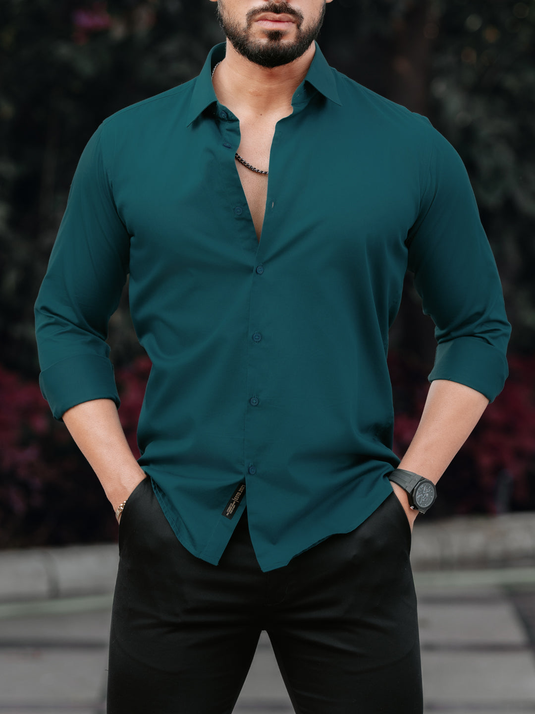 Classic Teal Cotton Satin Shirt