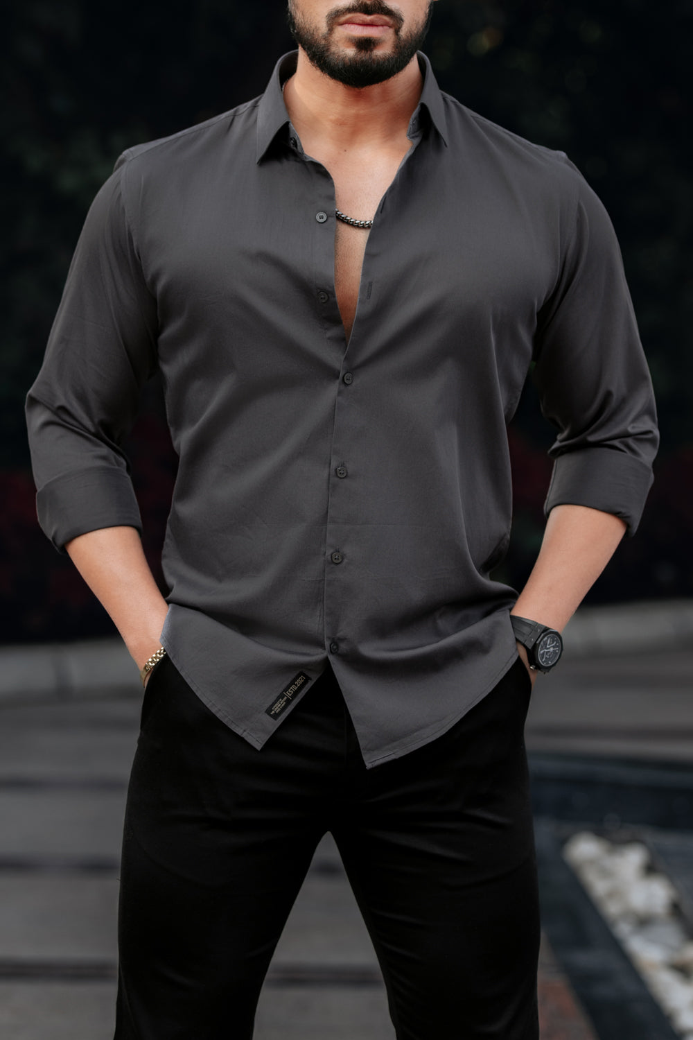 Classic Charcoal Grey -Cotton Satin Shirt