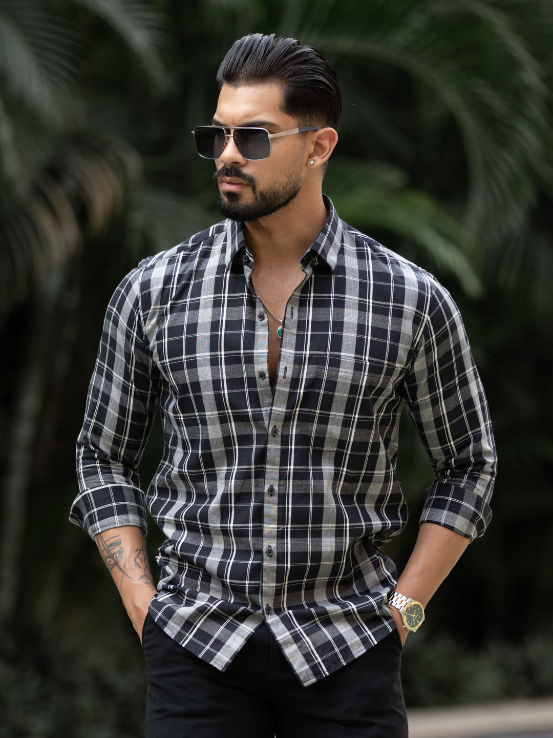 Black Plaid Check Shirt