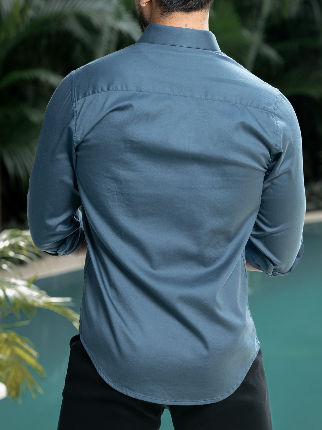 French Blue Cotton Stretchable Shirt