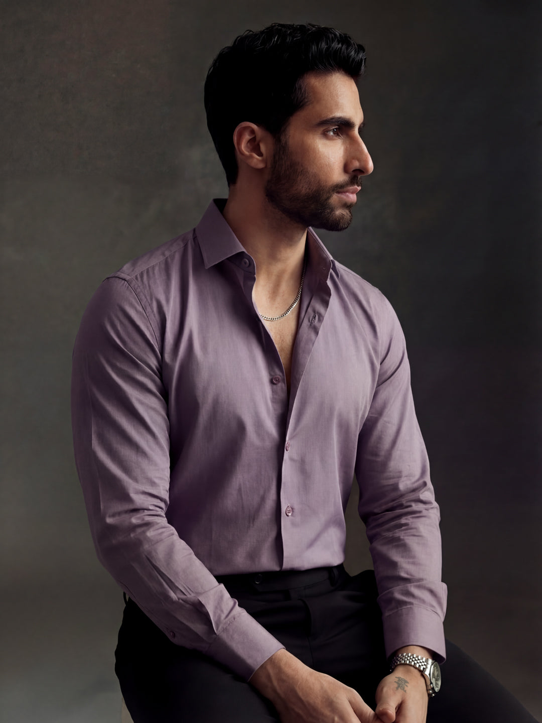 Classic Plum Cotton Satin Shirt
