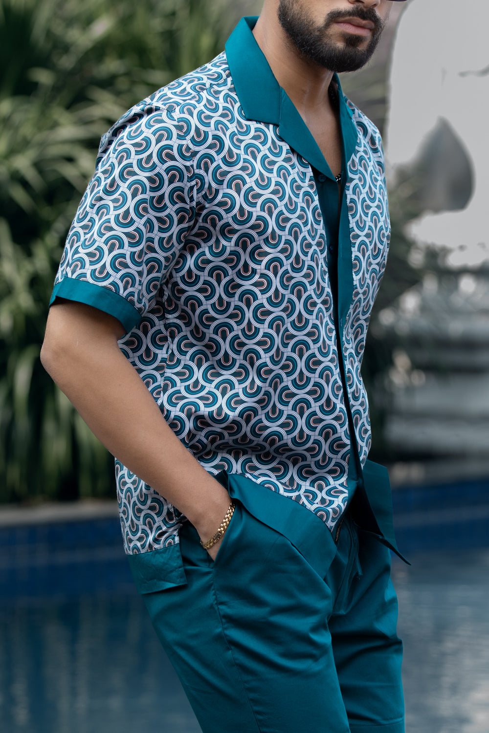 Teal Abstract Panel Shirt - Oversized