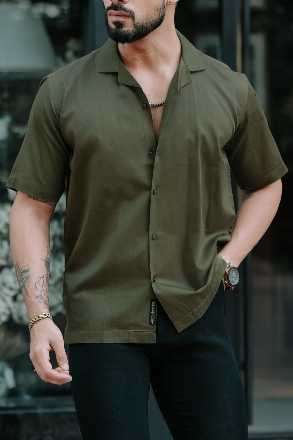 Oversized Cotton Shirt - Pickle