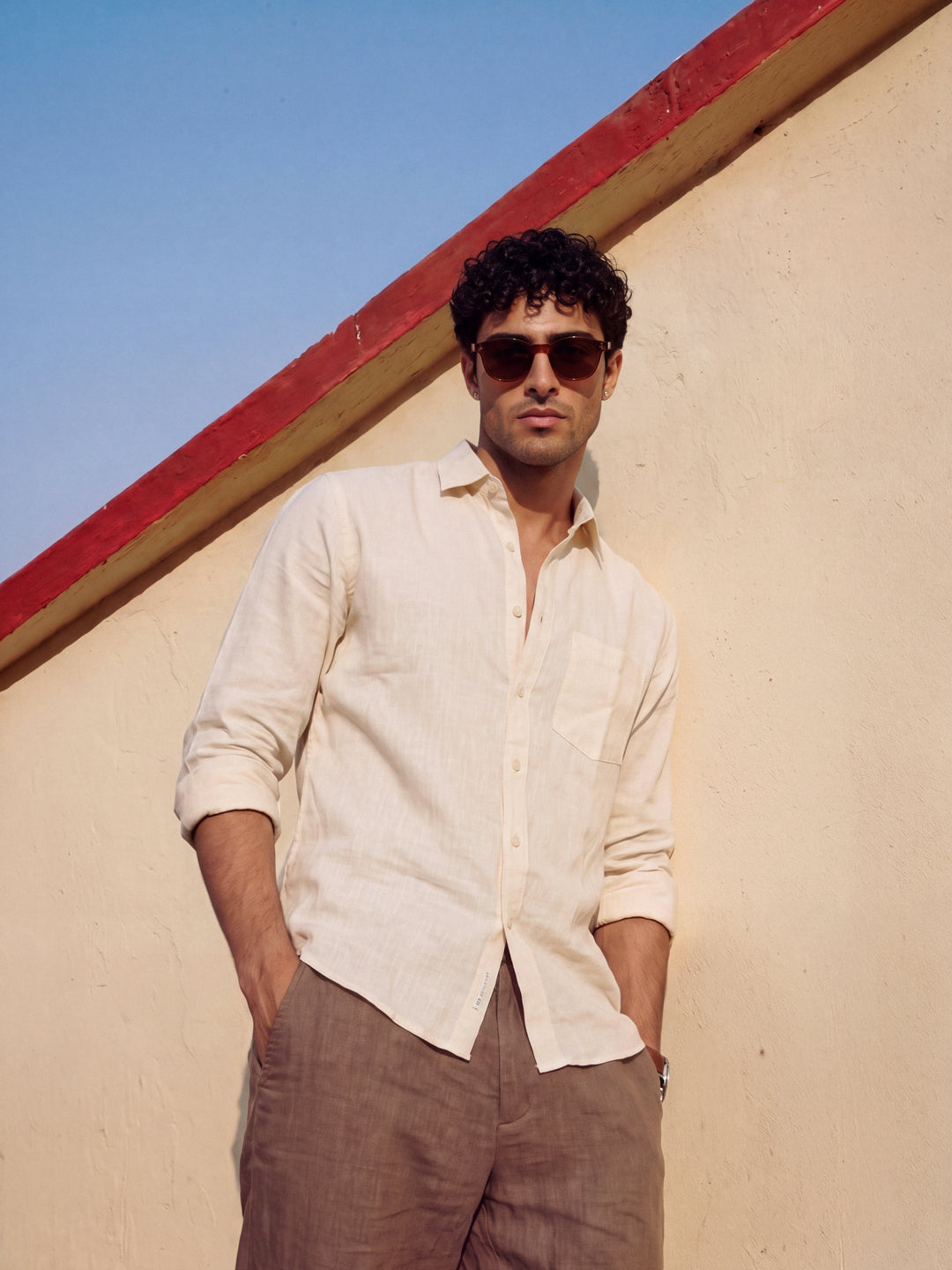 Cream Casual Linen Shirt