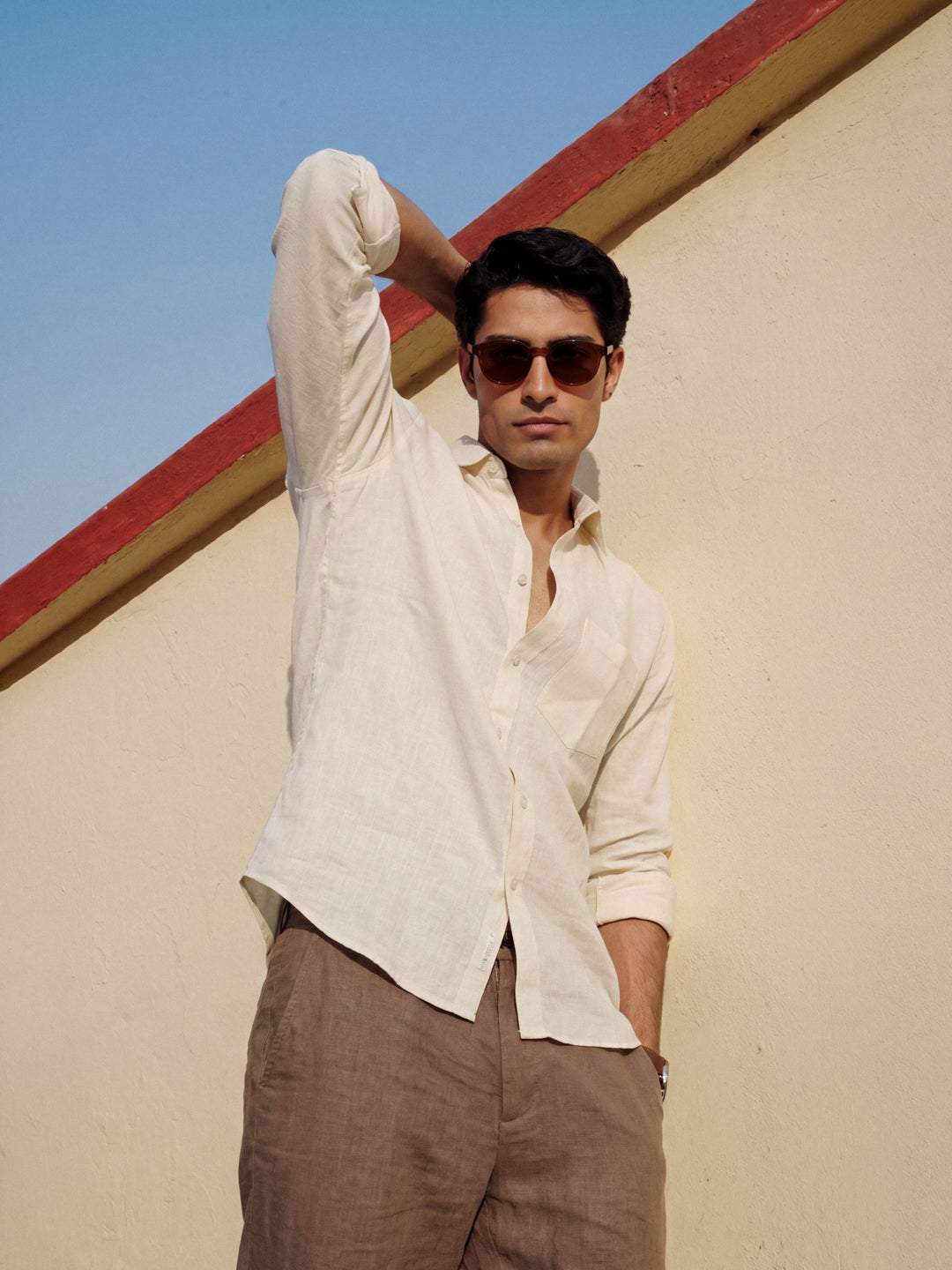 Cream Casual Linen Shirt