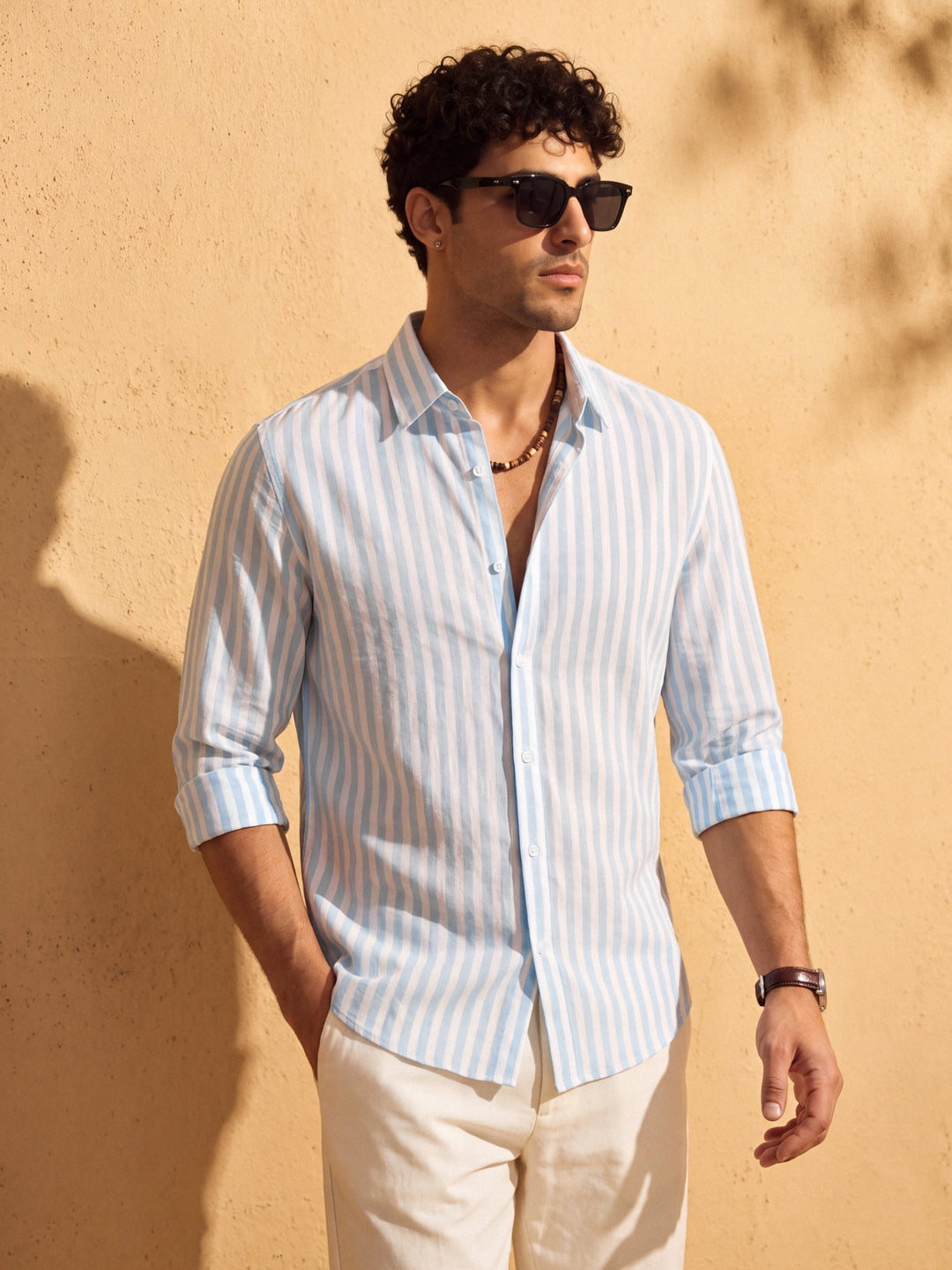 Skyblue linen stripe