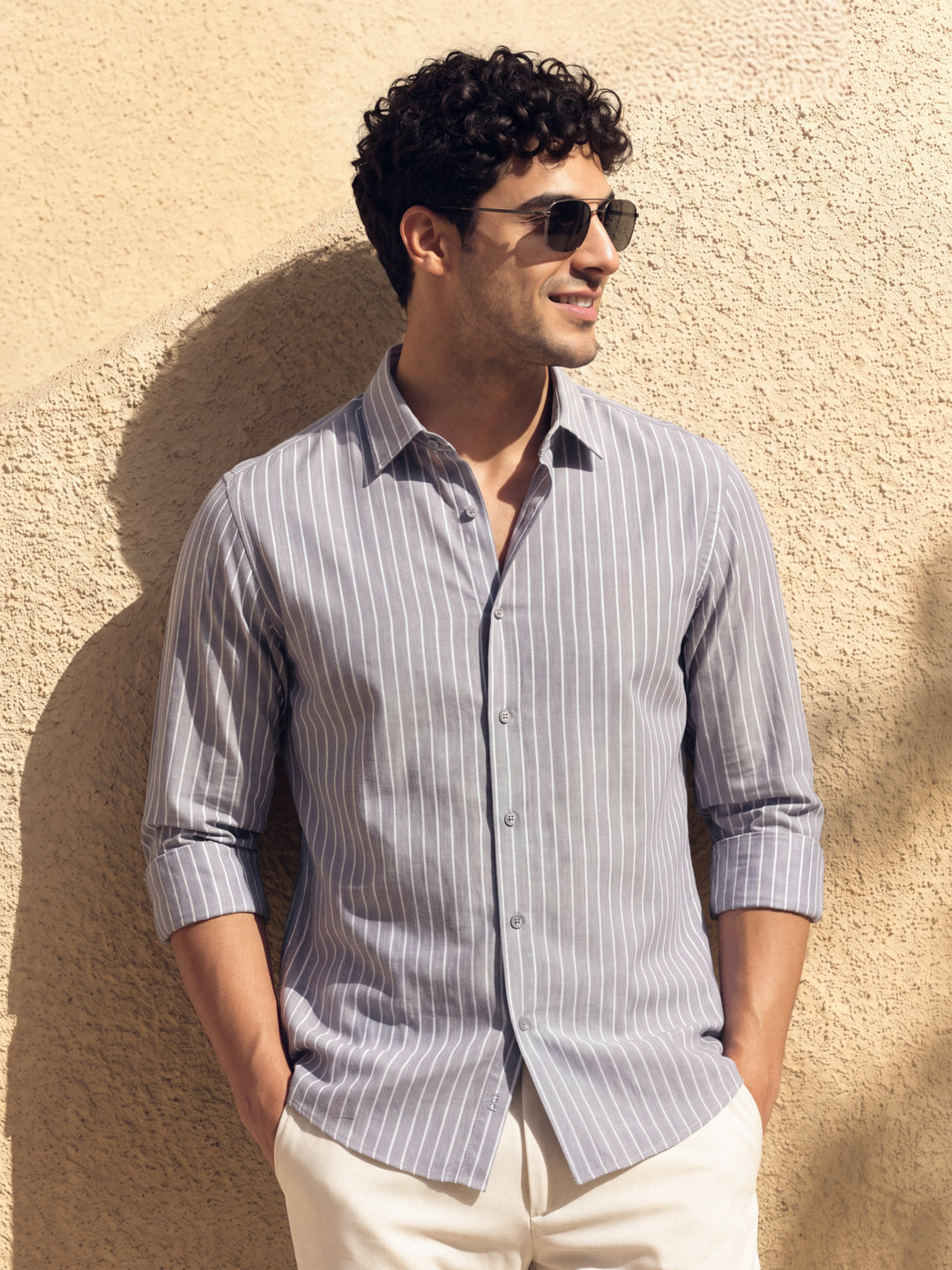 Grey Linen Stripe Shirt