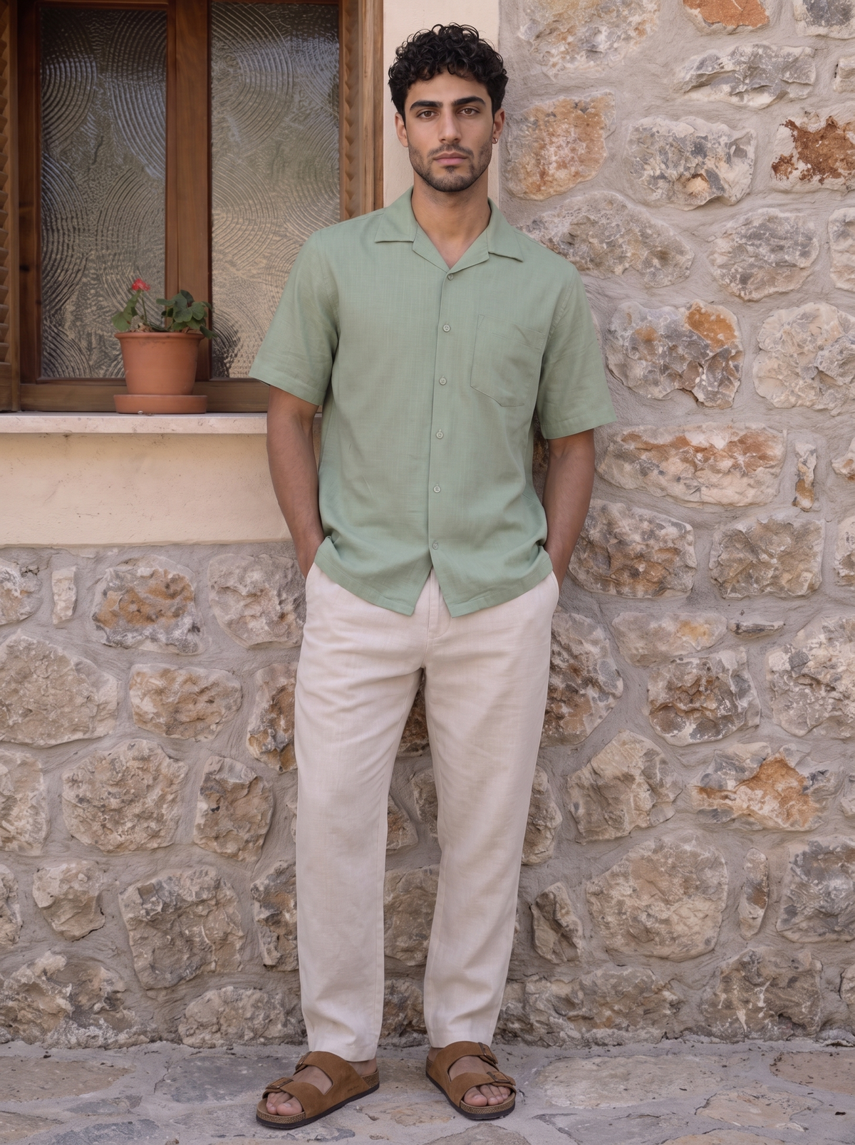 Green Half Sleeve Linen