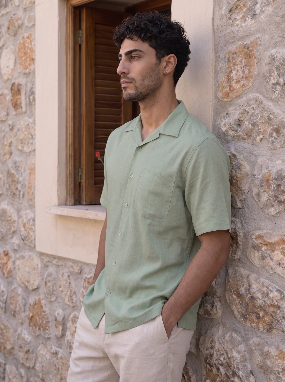 Green Half Sleeve Linen