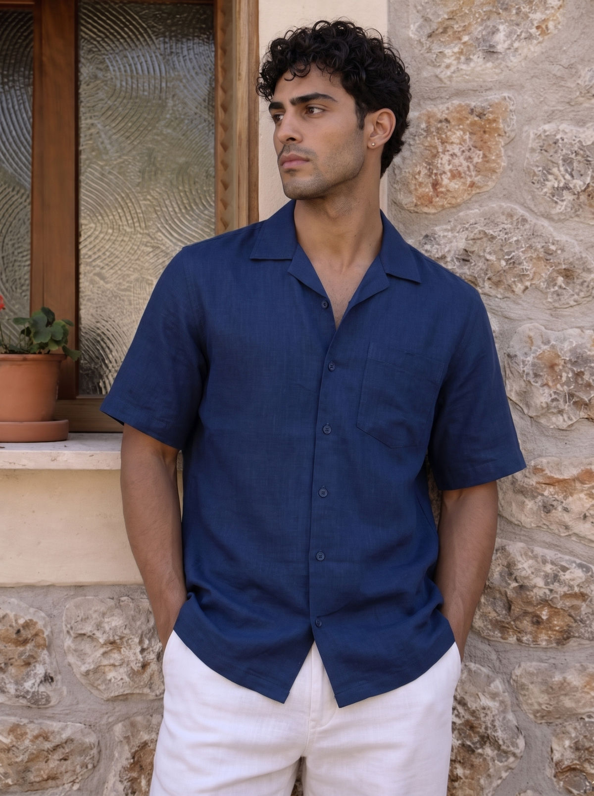 Blue Half Sleeve Linen