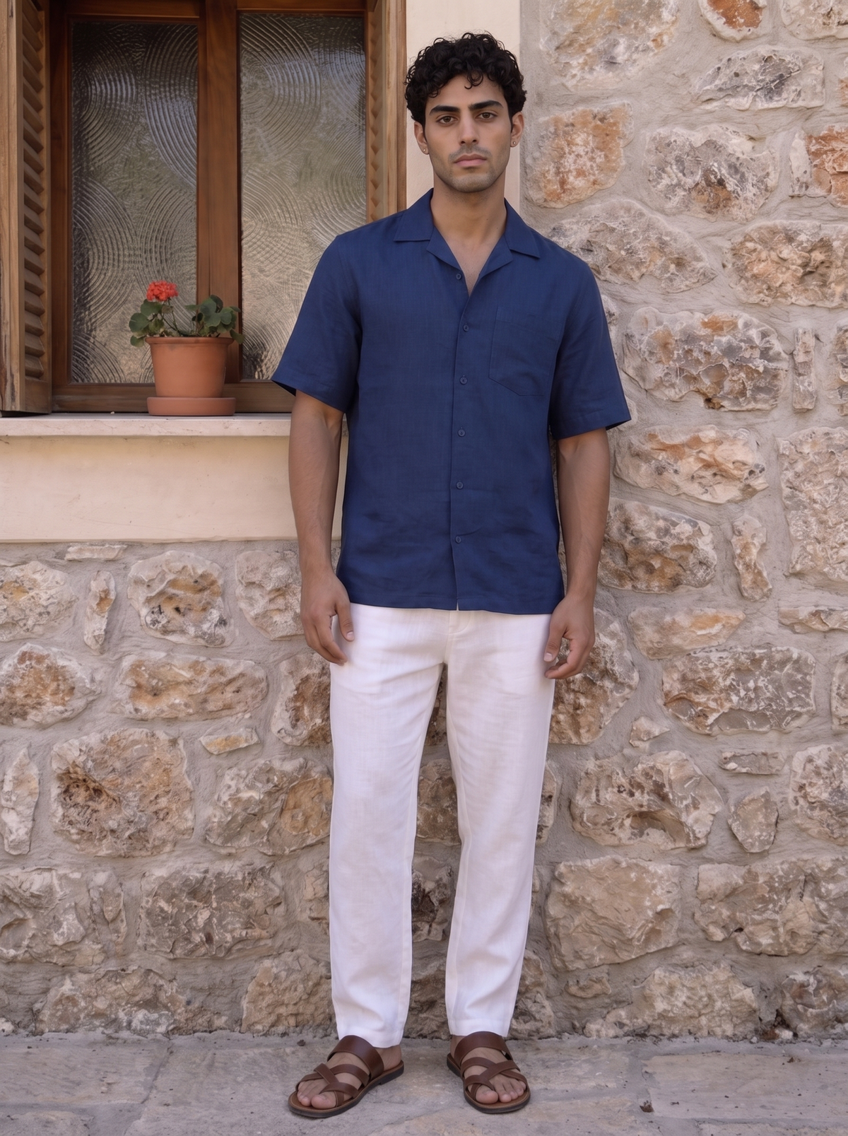 Blue Half Sleeve Linen