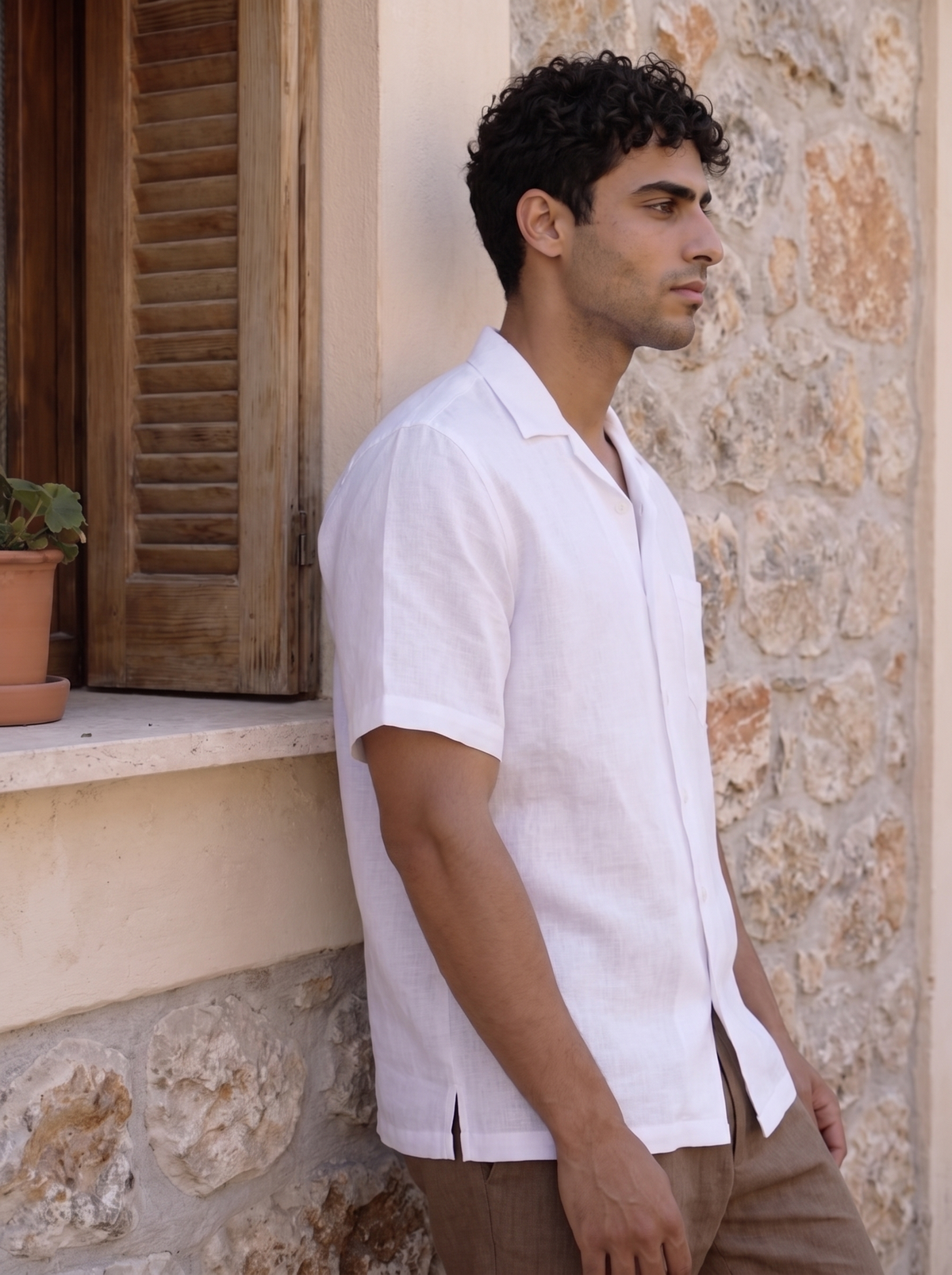 White Half Sleeve Linen