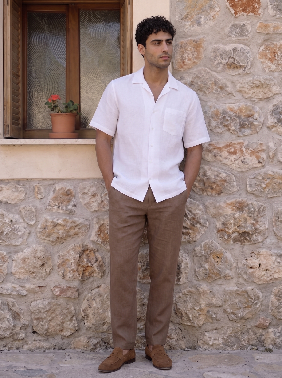 White Half Sleeve Linen