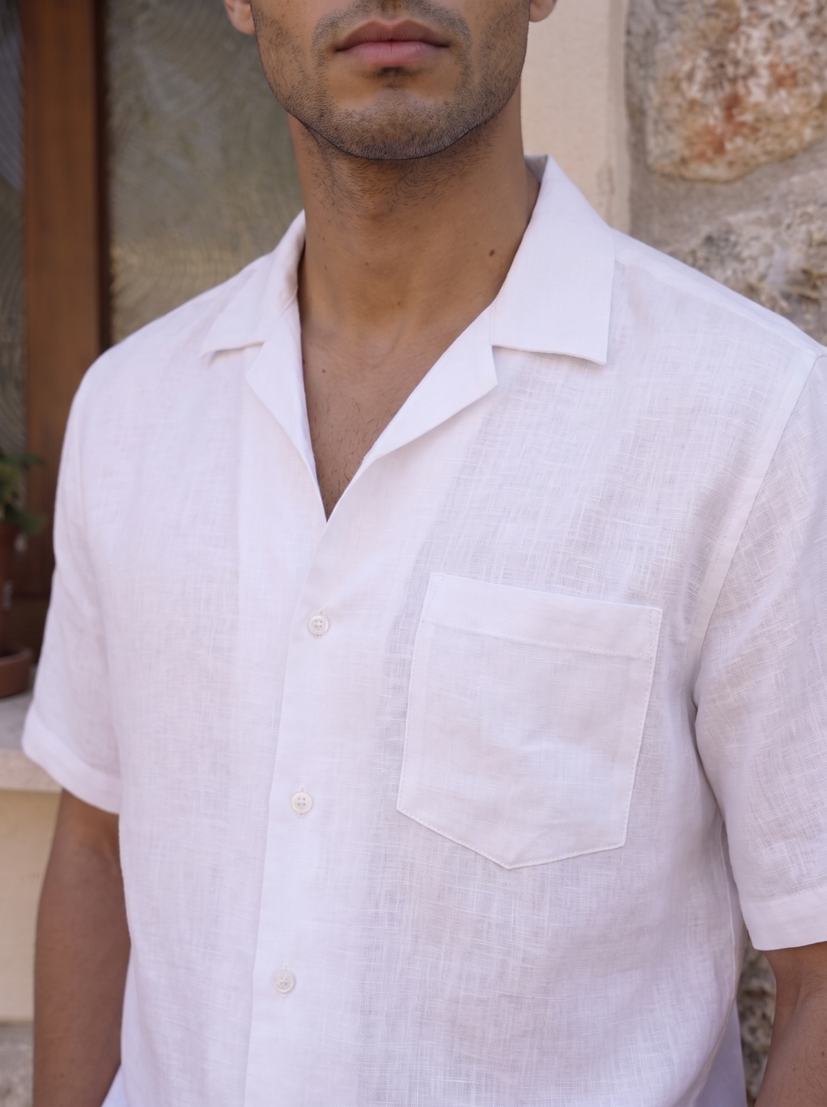 White Half Sleeve Linen