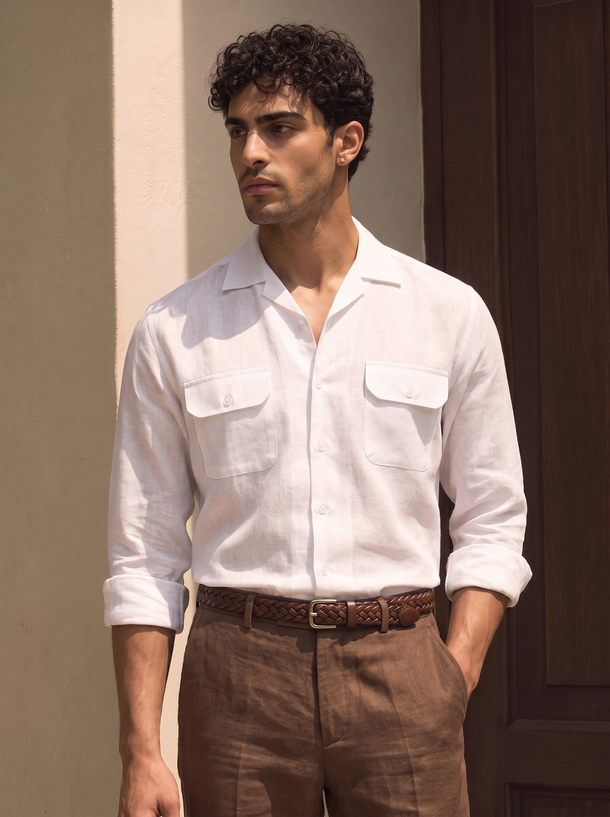 White Linen Utility Shirt