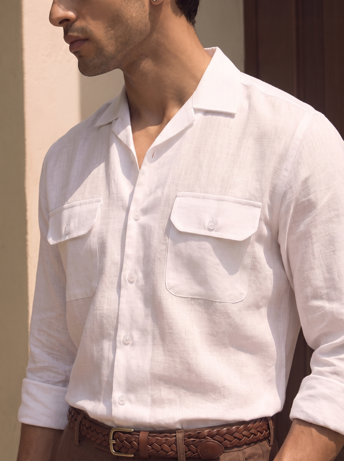 White Linen Utility Shirt