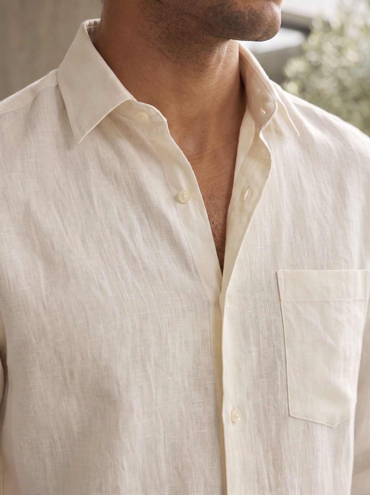 Cream Casual Linen Shirt